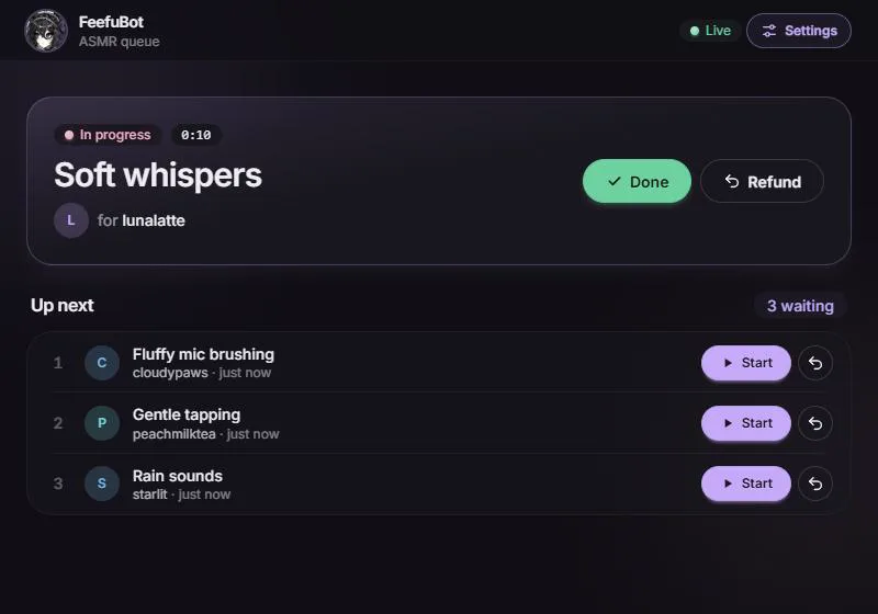 FeefuBot dashboard